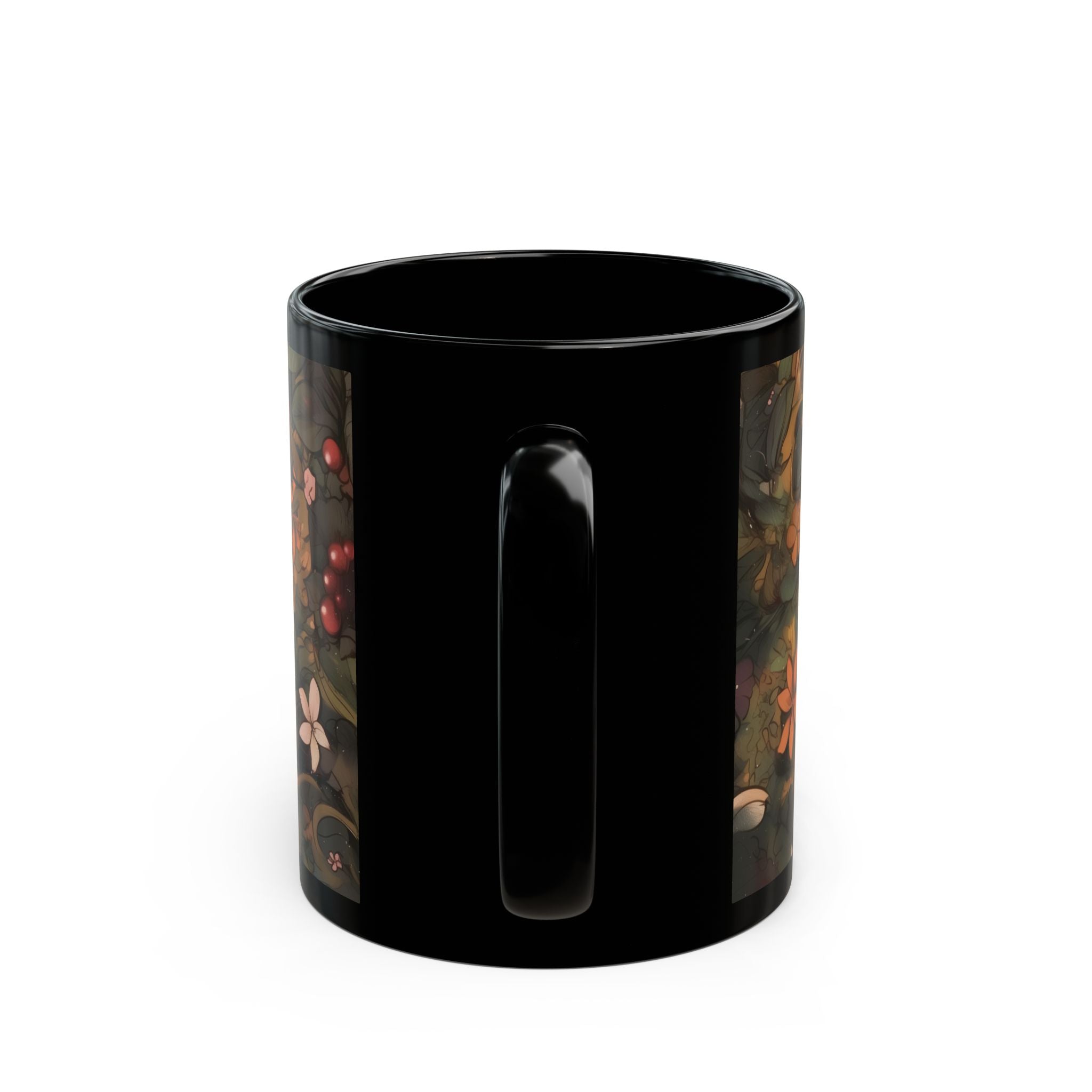 Gnome In The Wild Woodland Black Floral Ceramic Mug | MuNdAnE MaGiC