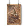 Steampunk Vintage Nautical Fantasy Art Print | Moody Steampunk Aesthetic Harbour Ship Poster | MuNdAnE MaGiC