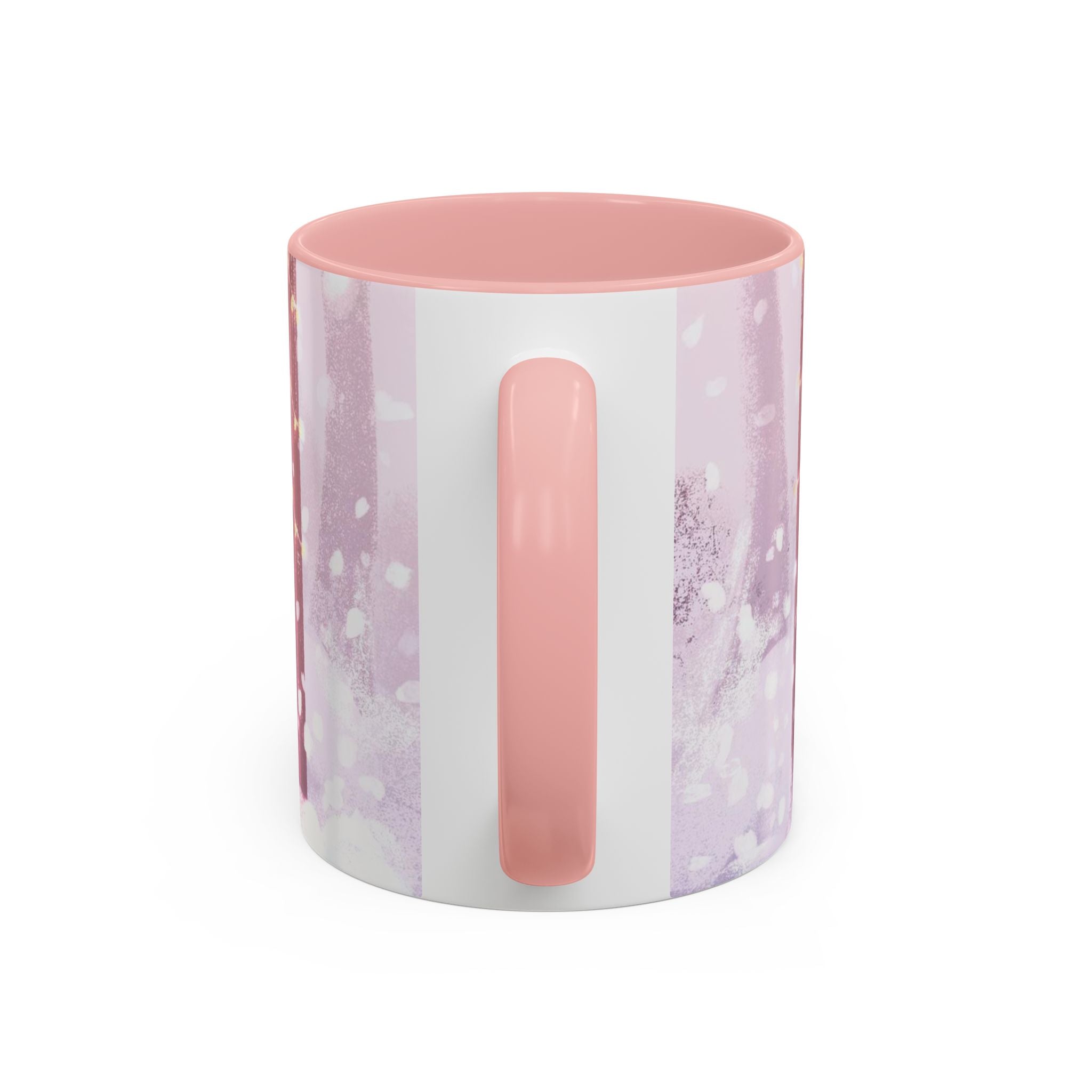 Snowy Pastel Bus Shelter | Kawaii Winter Child and Cat Scene | Accent Pink Coffee Mug | The Walk Back Home