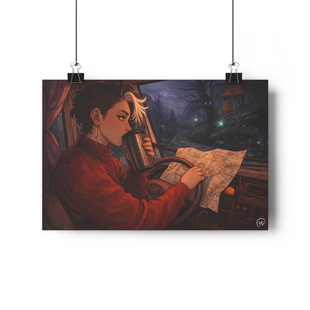 A Hermits Whimsical Fantasy Drive Through The Wilderness | Night Van Room Decor Print | MuNdAnE MaGiC