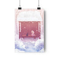 Snowy Pastel Bus Shelter | Kawaii Winter Child and Cat Scene Print | Kids Room Decor Poster | The Walk Back Home