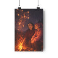 Campfire Friends Stargazing Poster — Cozy Night Sky Illustration | Whimsical Fantasy Fire Fairies | Wall Print Decor | MuNdAnE MaGiC