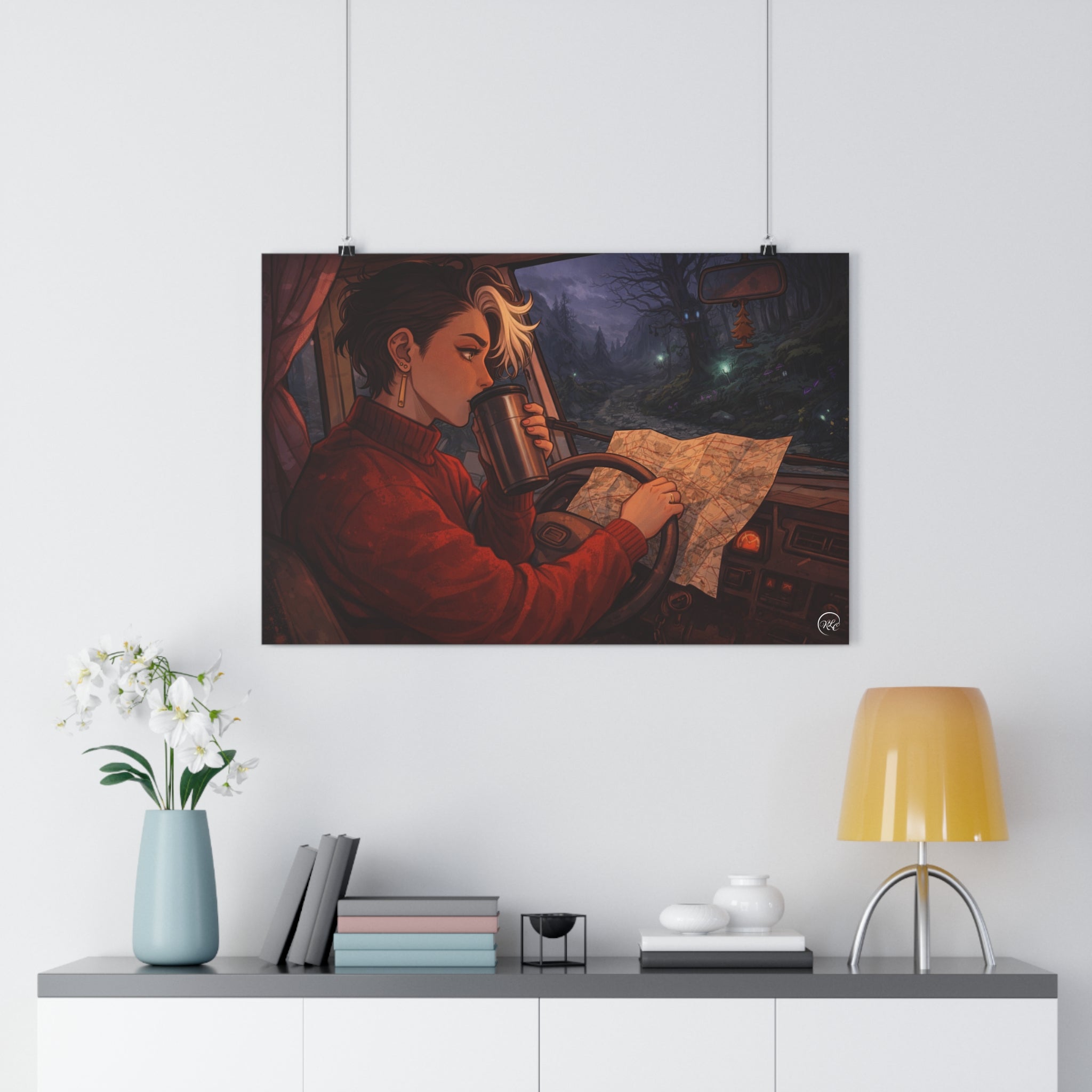 A Hermits Whimsical Fantasy Drive Through The Wilderness | Night Van Room Decor Print | MuNdAnE MaGiC
