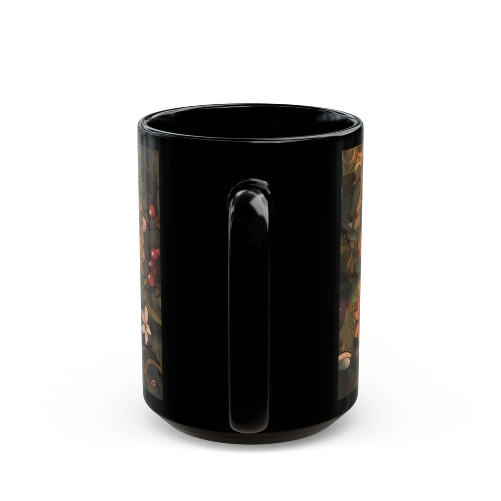 Gnome In The Wild Woodland Black Floral Ceramic Mug | MuNdAnE MaGiC