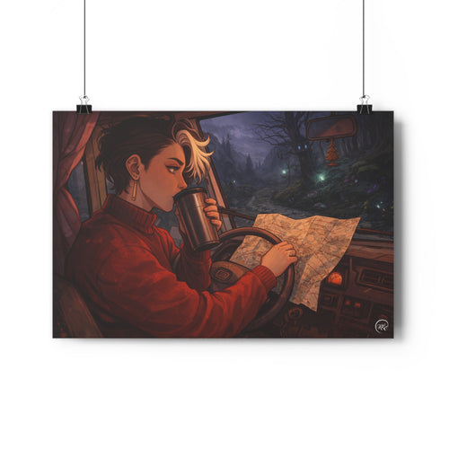 A Hermits Whimsical Fantasy Drive Through The Wilderness | Night Van Room Decor Print | MuNdAnE MaGiC